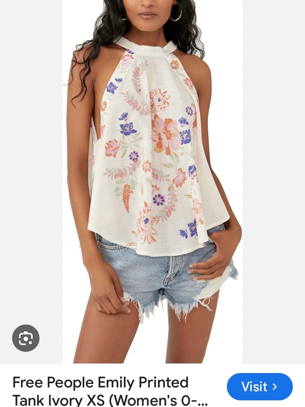 Free People Ivory Emily Printed Halter Tank Top